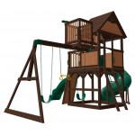 Complex Loc de Joaca SkyFort 3 din lemn de cedru - Centru de exterior multifunctional cu tobogan elicoidal si 3 nivele de joaca Sky Fort III Backyard Discovery  